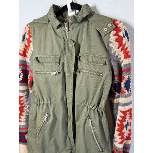 Thread & Supply Women Hooded Jacket Small Aztec Southwest Utility Olive Green - Picture 3 of 13